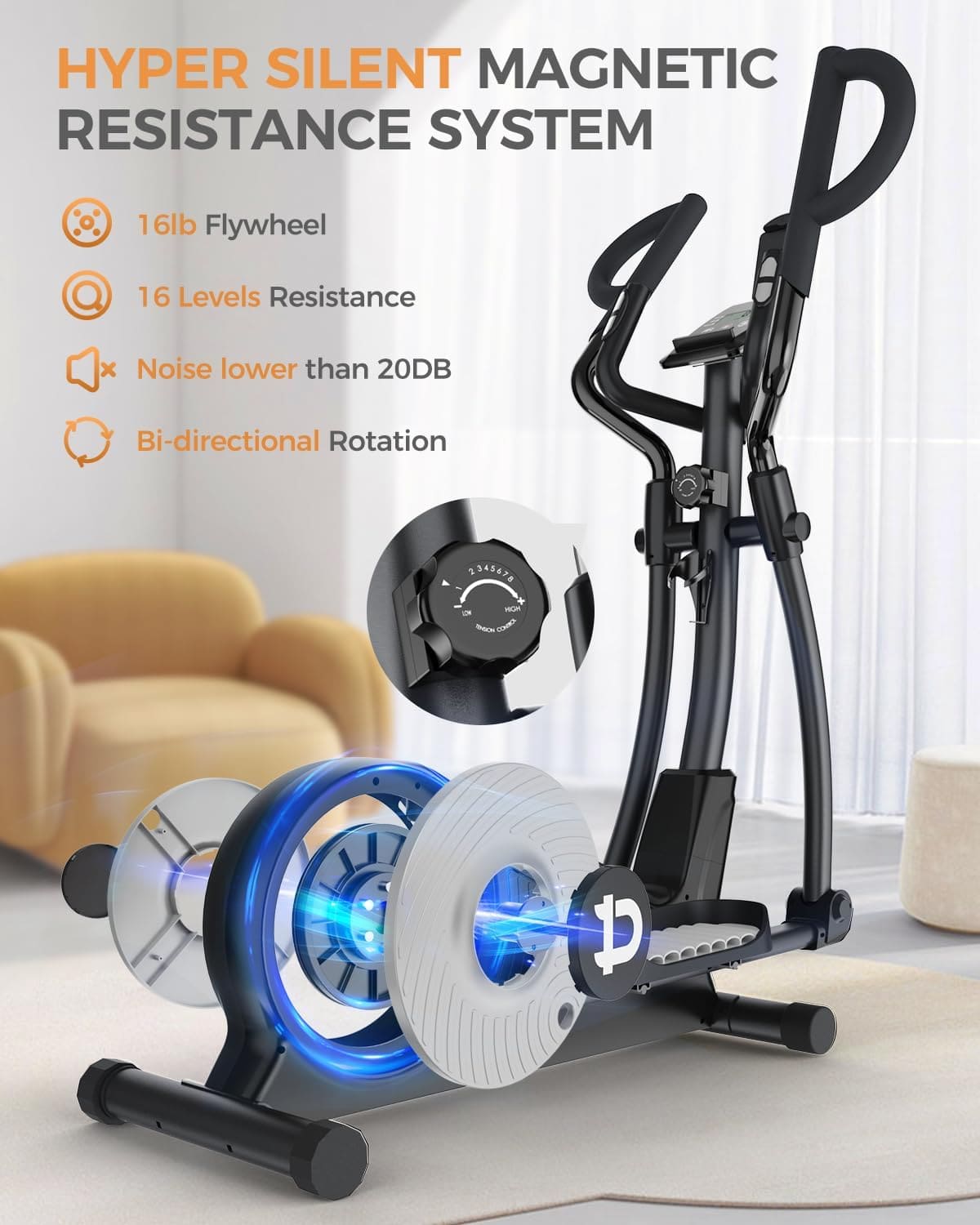 E399 Silent Elliptical machine-Silver