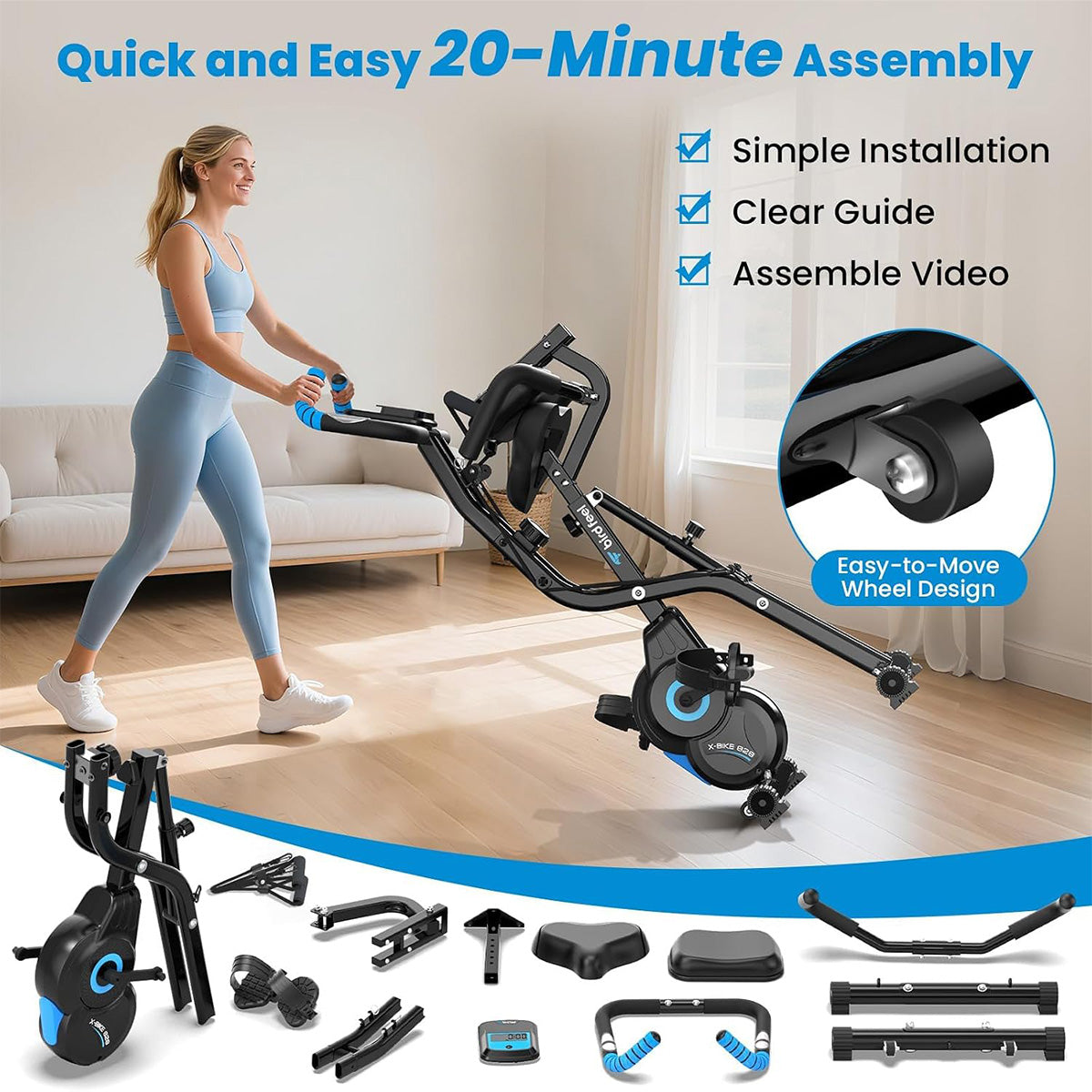 X828 Magnetic Foldable Exercise Bike-Blue