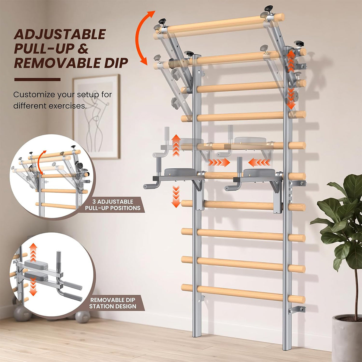 C107 Swedish Ladder Stall Bar Wall Mounted With Pull Up Bar