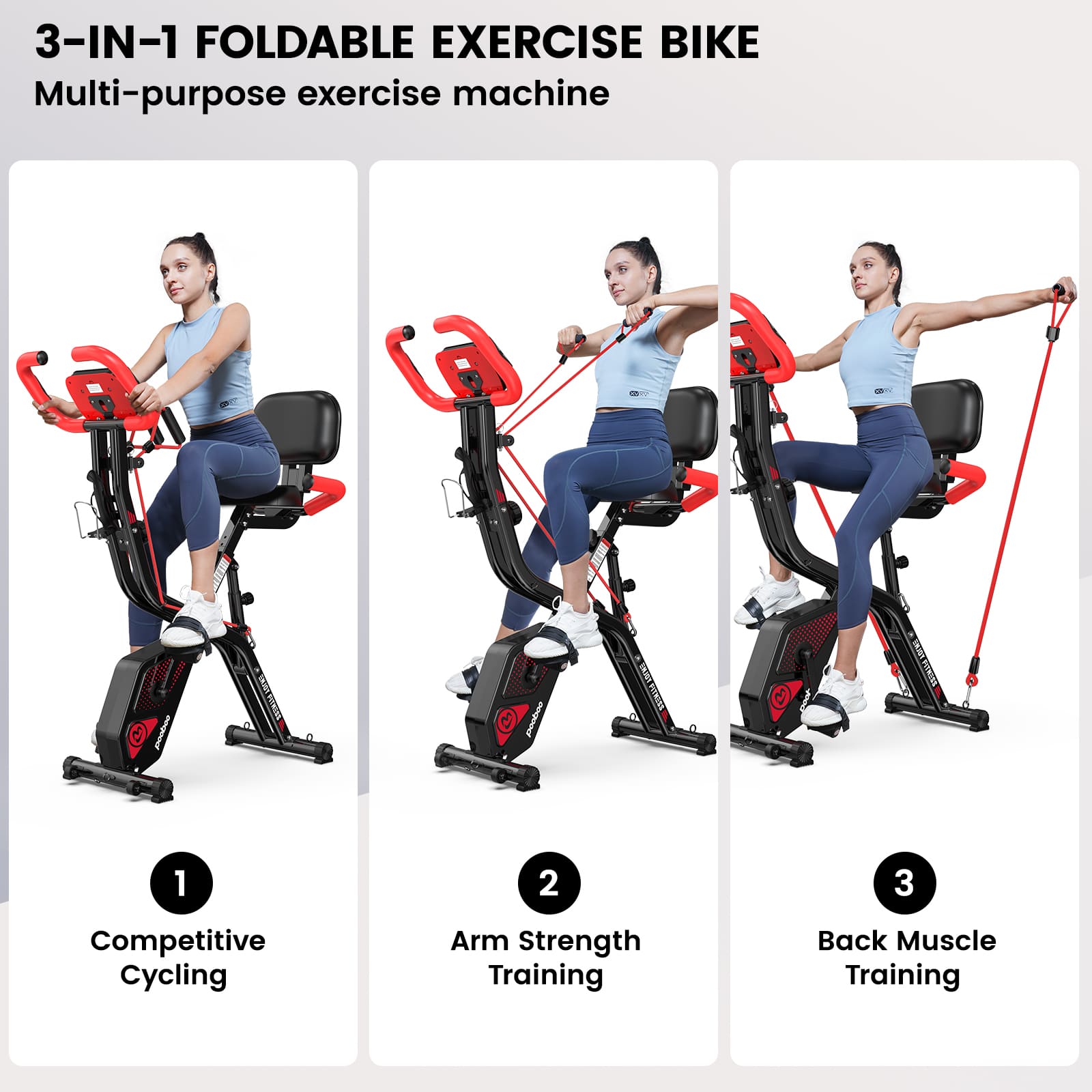 Pooboo 4-in-1 Folding Exercise Bike – POOBOO