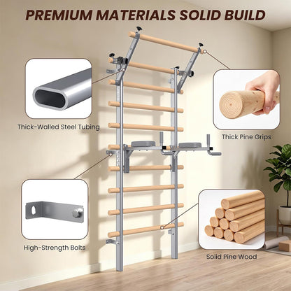 C107 Swedish Ladder Stall Bar Wall Mounted With Pull Up Bar