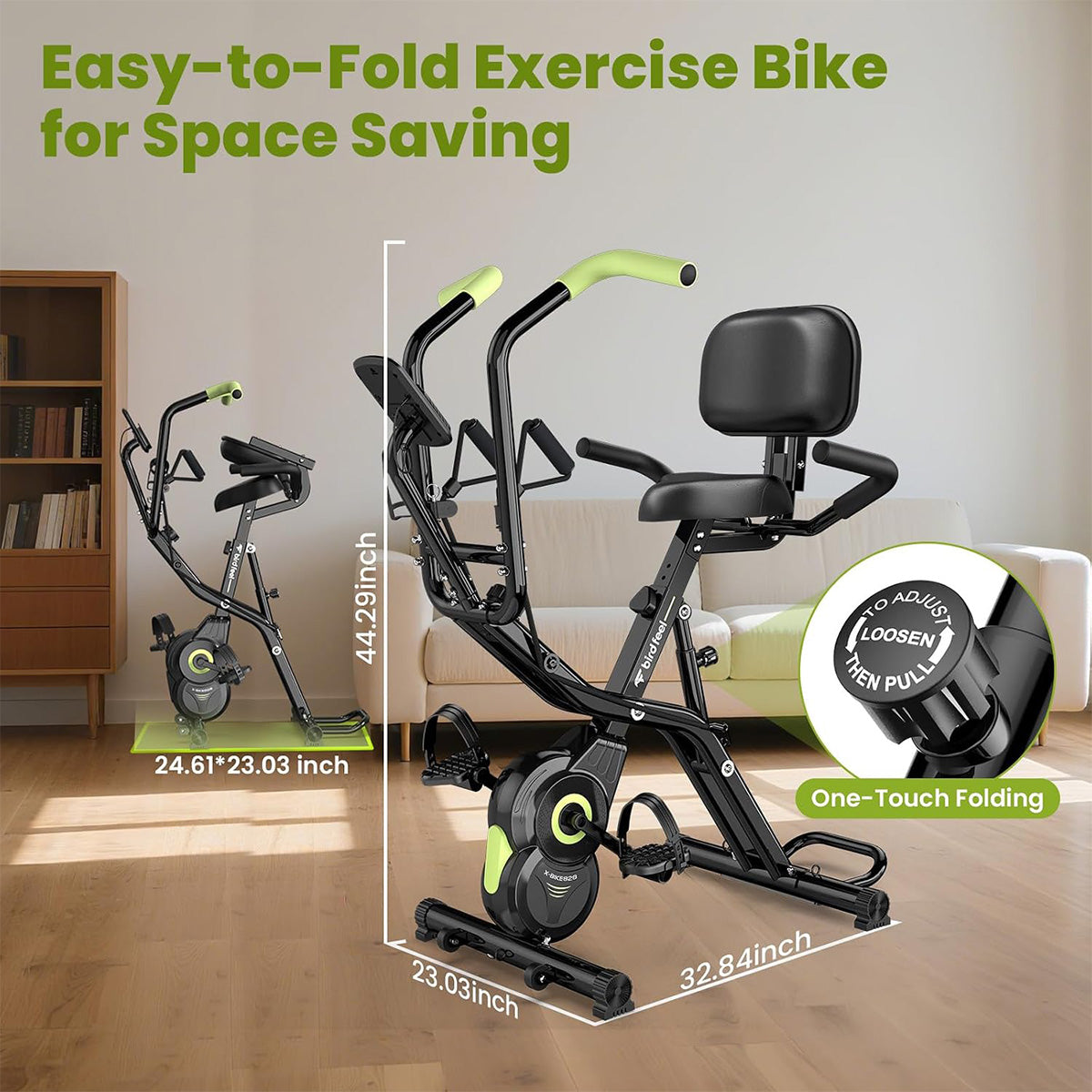 X828 Magnetic Foldable Exercise Bike-Green