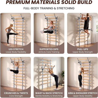 C107 Swedish Ladder Stall Bar Wall Mounted With Pull Up Bar