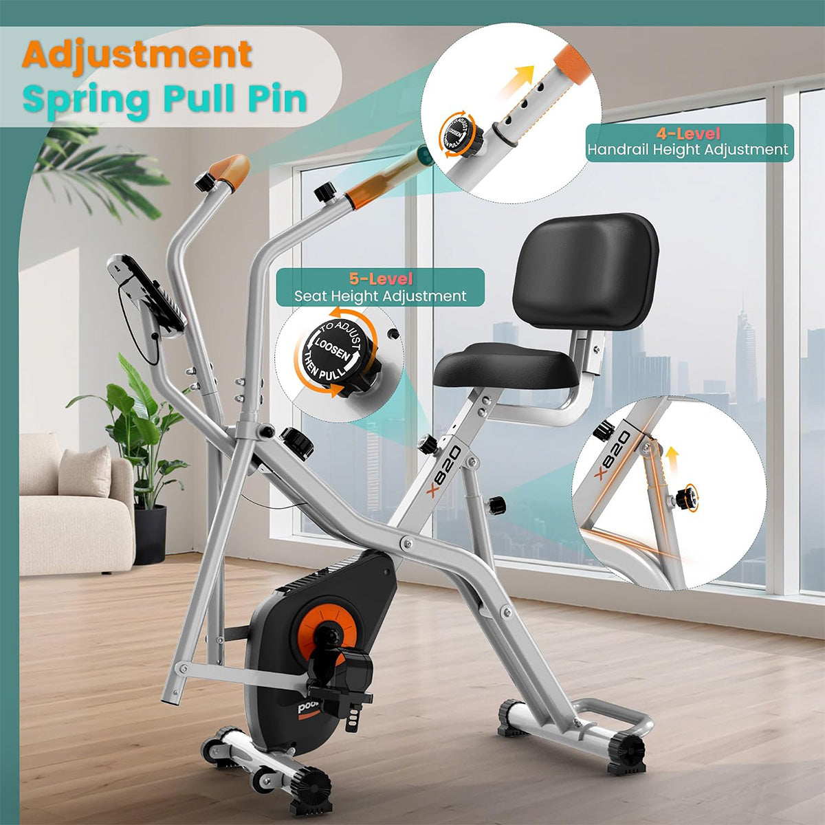 X820 Foldable Exercise Bike with Elliptical Mode