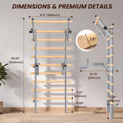 C107 Swedish Ladder Stall Bar Wall Mounted With Pull Up Bar