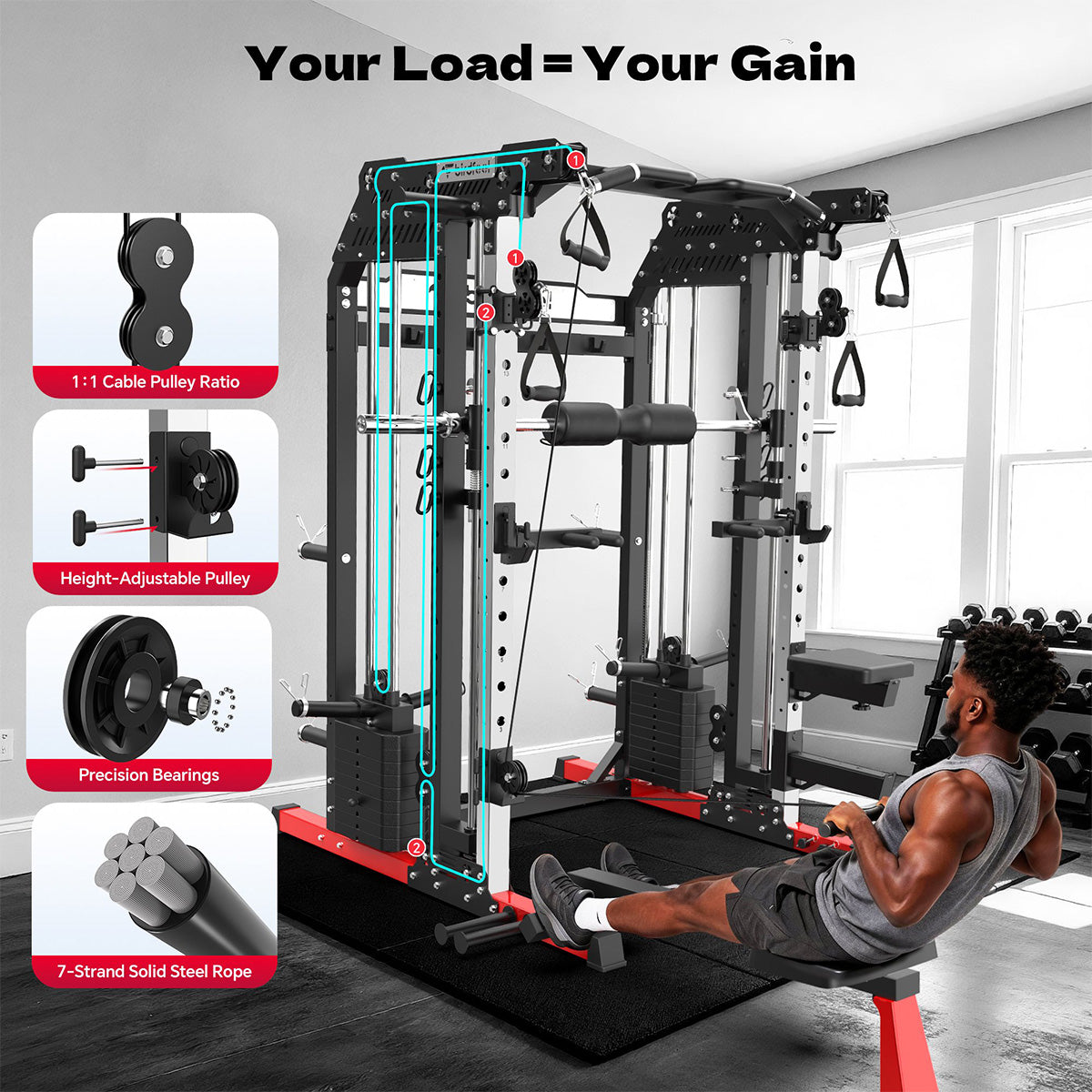 P630Pro Smith Machine With Rowing Machine Components