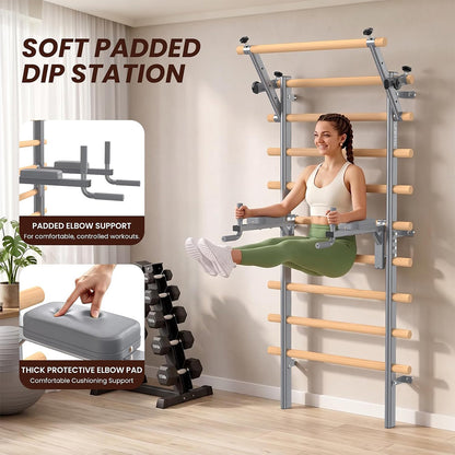 C107 Swedish Ladder Stall Bar Wall Mounted With Pull Up Bar