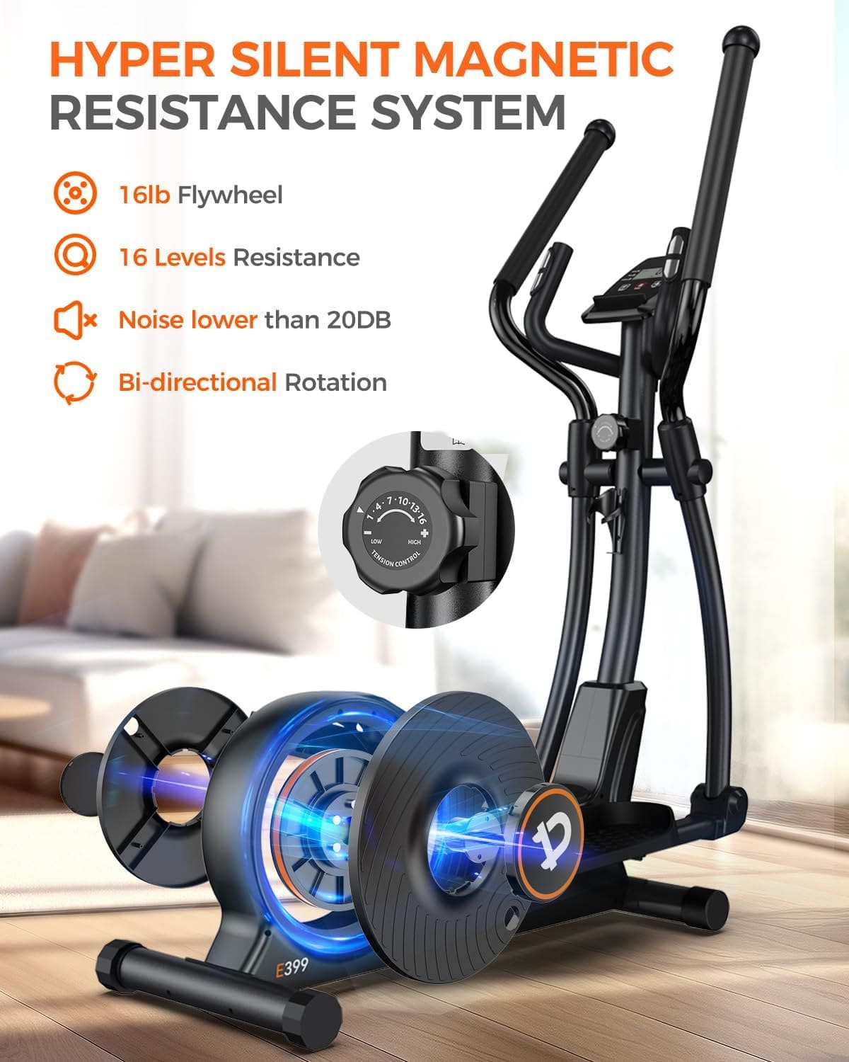 E399 Silent Elliptical machine-Black