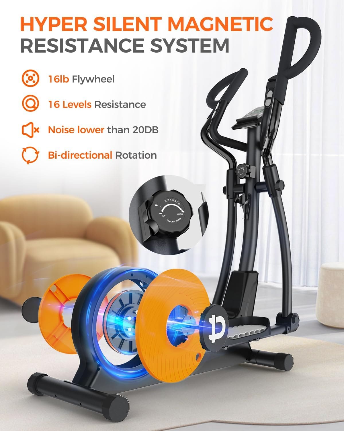 E399 Silent Elliptical machine-Orange