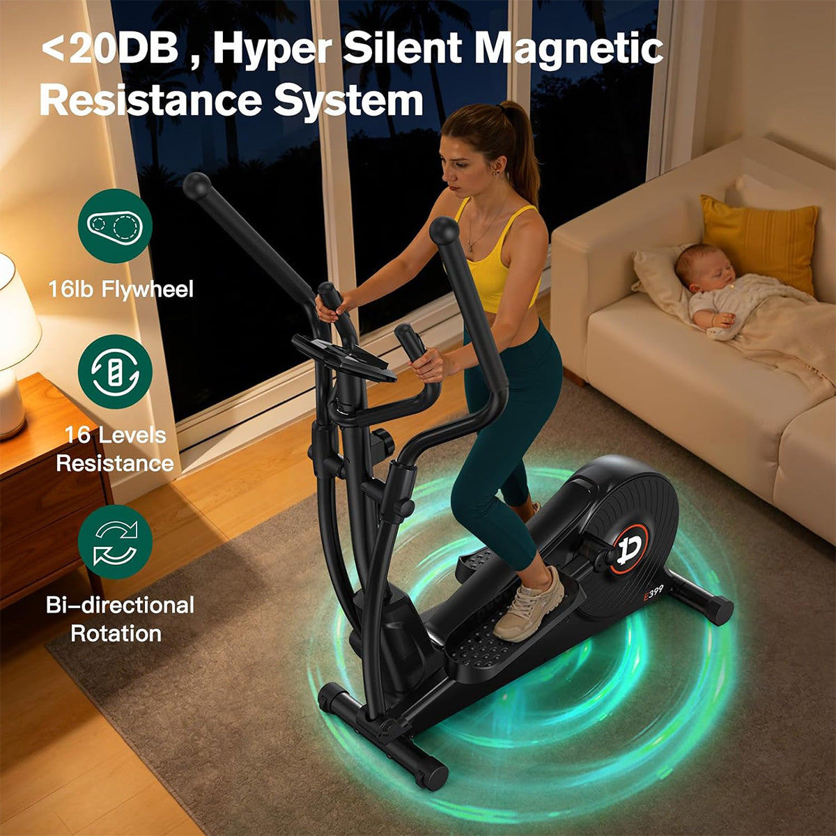 E399 Silent Elliptical machine-Black