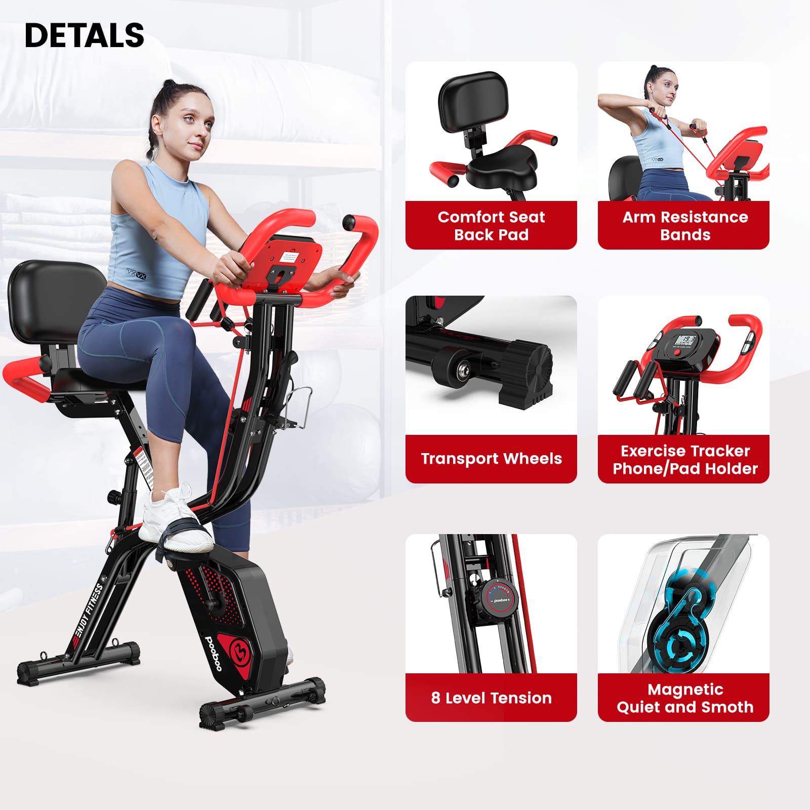 Pooboo 4-in-1 Folding Exercise Bike – POOBOO